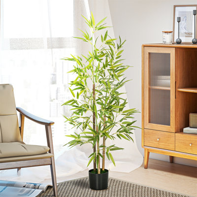 120 cm H Faux Bamboo Tree Plant in Cement Freestanding Planter