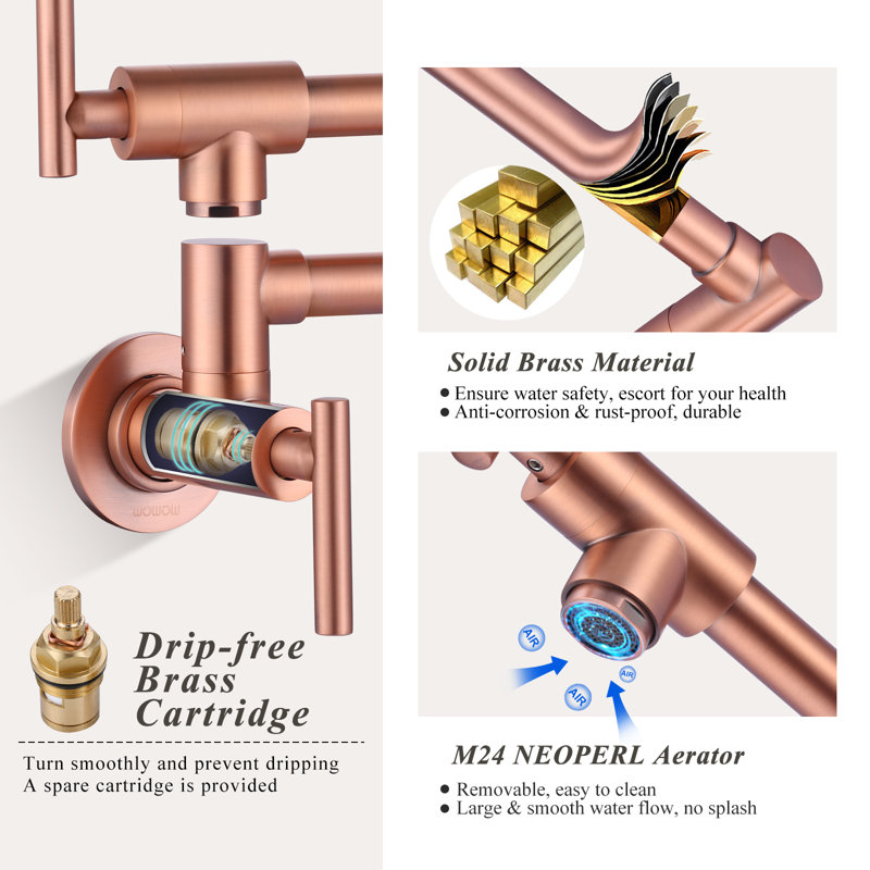 Commercial Wall Mount Brass Pot Filler Faucet with Double Joint Swing Arms