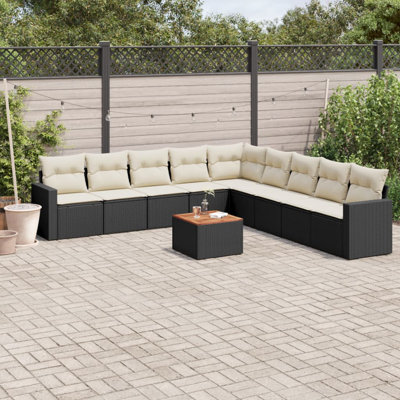 Ensemble de canapé de jardin en rotin noir avec grandes housses amovibles pour terrasse