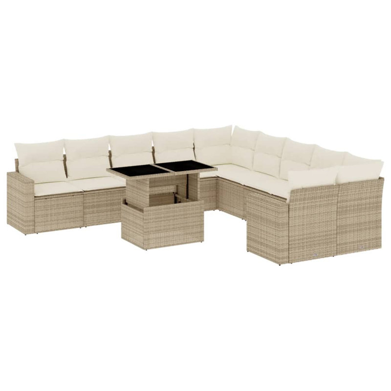 Ensemble de canapé de jardin en rotin PE beige, acier thermolaqué Vidaxl, verre trempé
