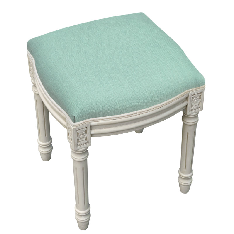 Tabouret de coiffeuse en bois massif Lonergan, Aigue-marine