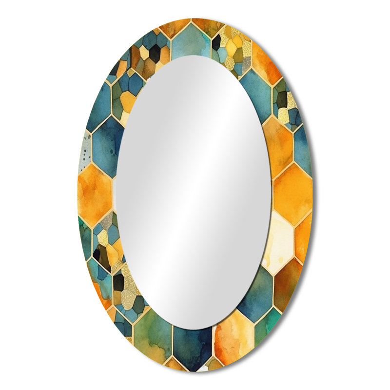 Colorfull Hexagone III - Miroir mural moderne multicolore, 36 po x 24 po