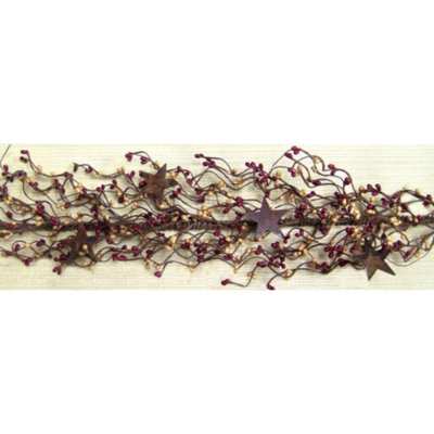 Pip Berry Garland With Stars Burgundy And Old Gold 40"