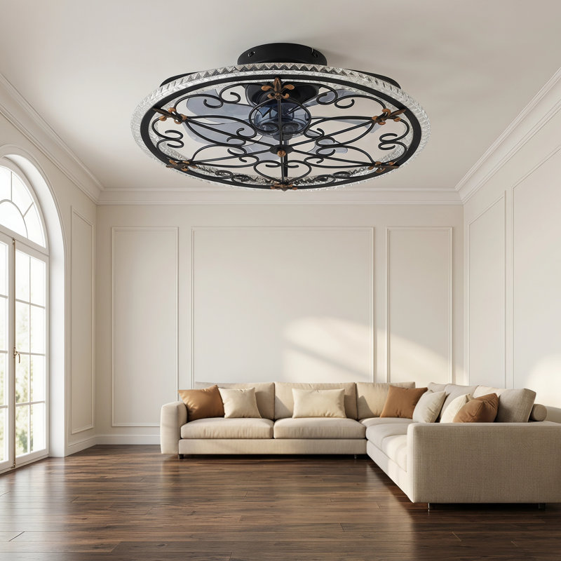 Ventilateur de plafond encastré discret de 51 cm (20 po) avec motif floral, éclairage DEL et télécommande