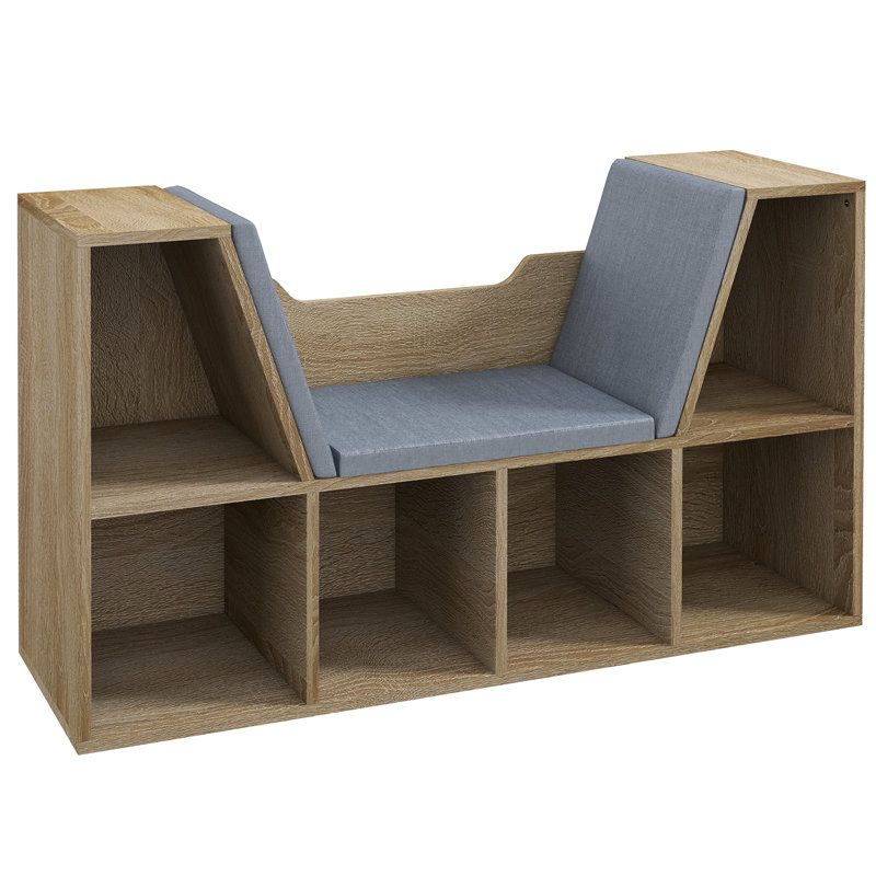 Bibliothèque avec 6 cubes et coin lecture pour coussin, Chêne