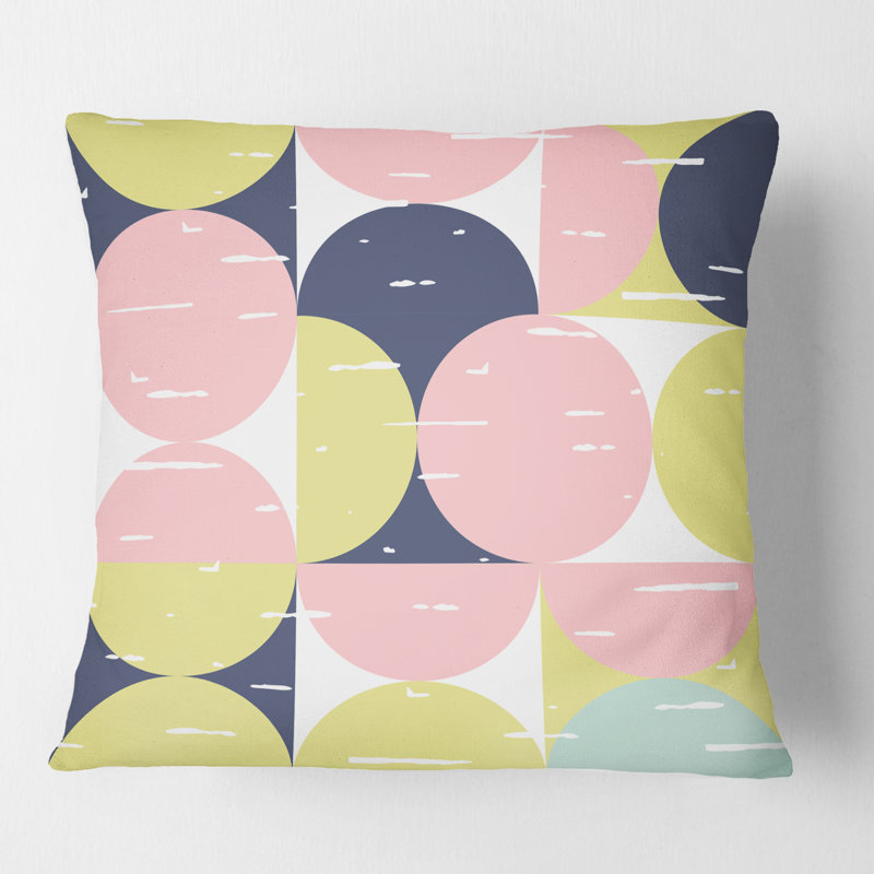 Coussin décoratif rétro à motif pastel circulaire I - Mid-Century, 18 po x 18 po