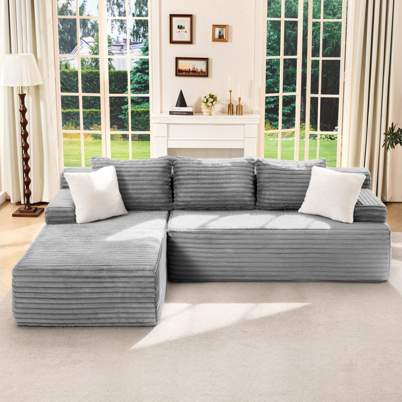  Canapé modulaire en forme de L 96 po, avec canapé surdimensionné en mousse à mémoire de forme et méridienne pour salon, 96 po, gris, faisant face à la gauche
