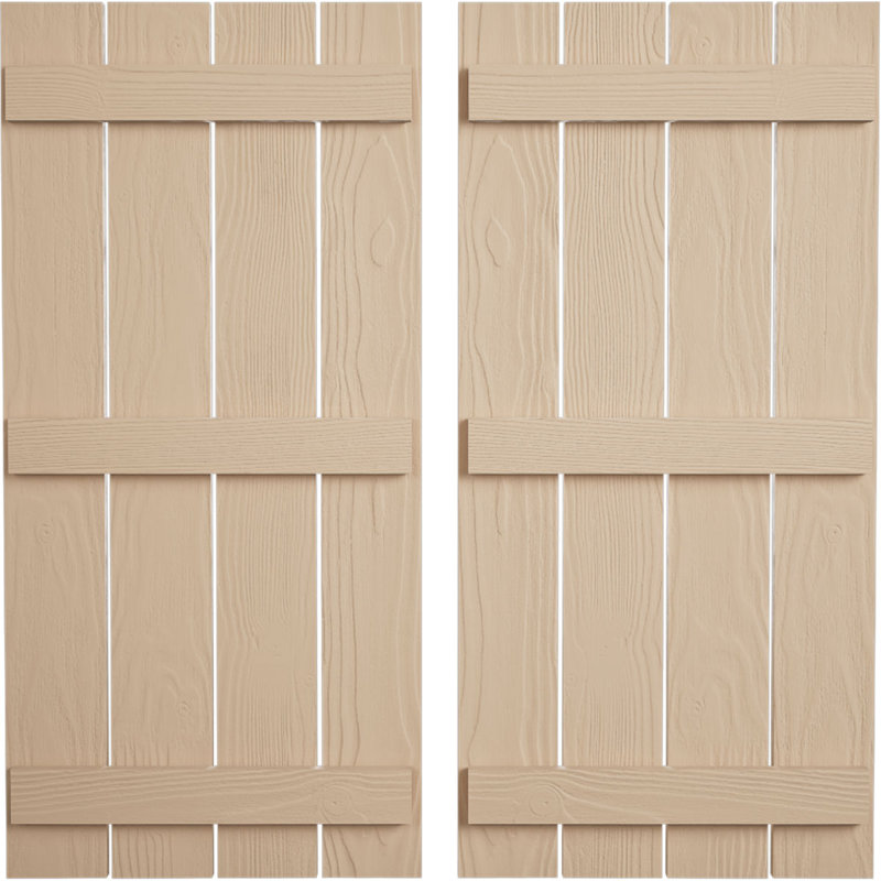 Volets rustiques en faux bois à quatre planches espacées (par paire), Texture sablée / brun clair apprêté, 23"