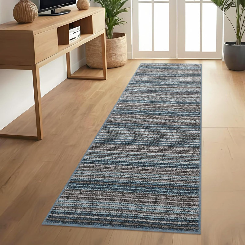 Washable Hallway Runner Rug 2x6 Modern Abstract Accent Carpet Non-Slip Backing Non-Shedding Contemporary Striped Transitional Rug Runner BedroomGrey