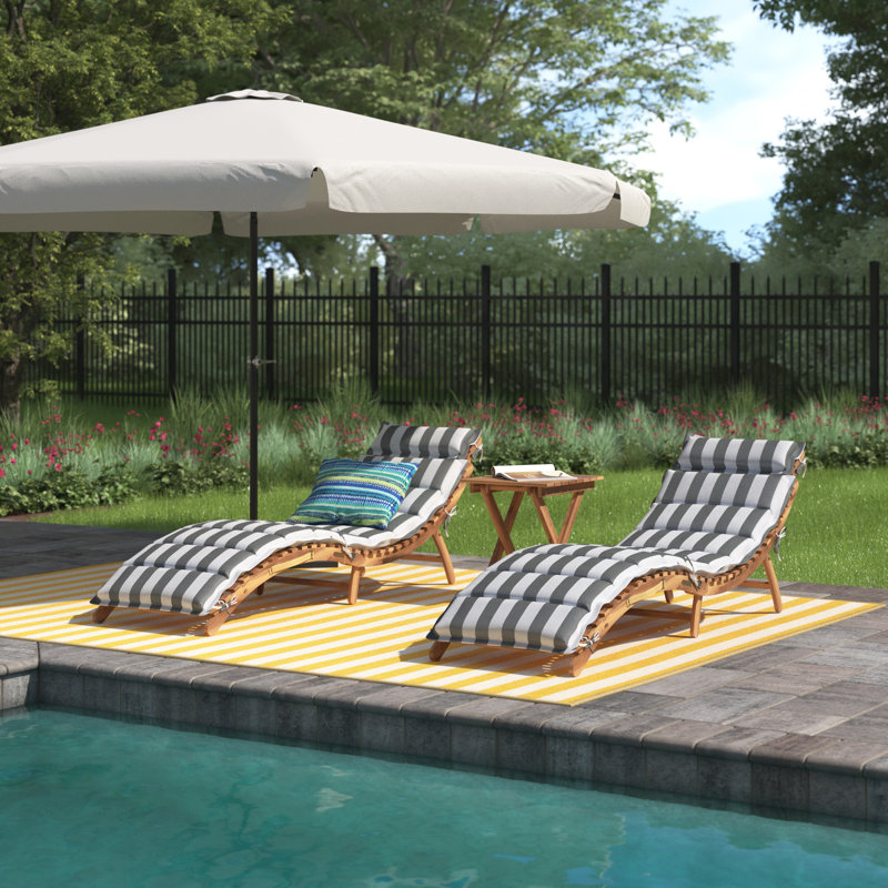 Alois Chaise Lounge Set with Cushion and Table, Gray/White Stripe