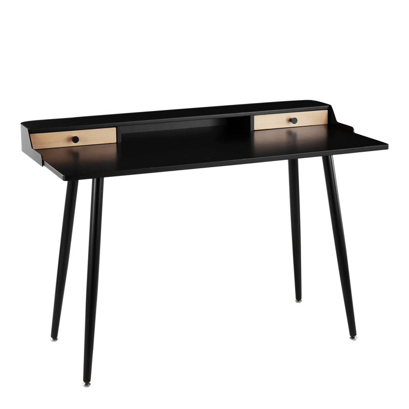 Bureau contemporain Harvey en acier noir et bois noir et naturel avec des accents noirs par Lumisource