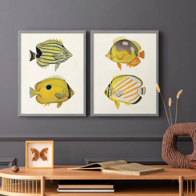 Poisson jaune et gris III - reproduction encadrée de qualité supérieure - prêt à être accroché - aucun clou requis - aucun clou requis