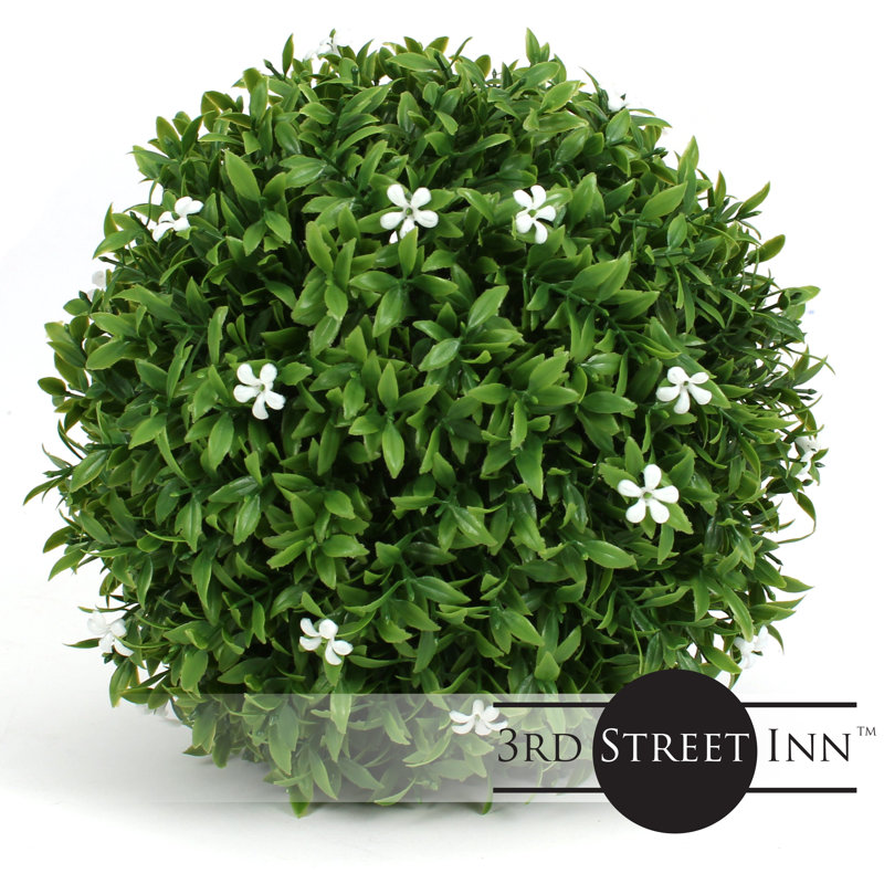 Small White Flower Boxwood Topiary Ball Set