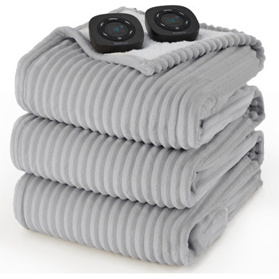 Couverture électrique chauffante en flanelle nervurée avec 6 niveaux de chaleur, chauffage avec 10 réglages de temps, arrêt automatique de la minuterie de 8 heures, GentleSoft ™