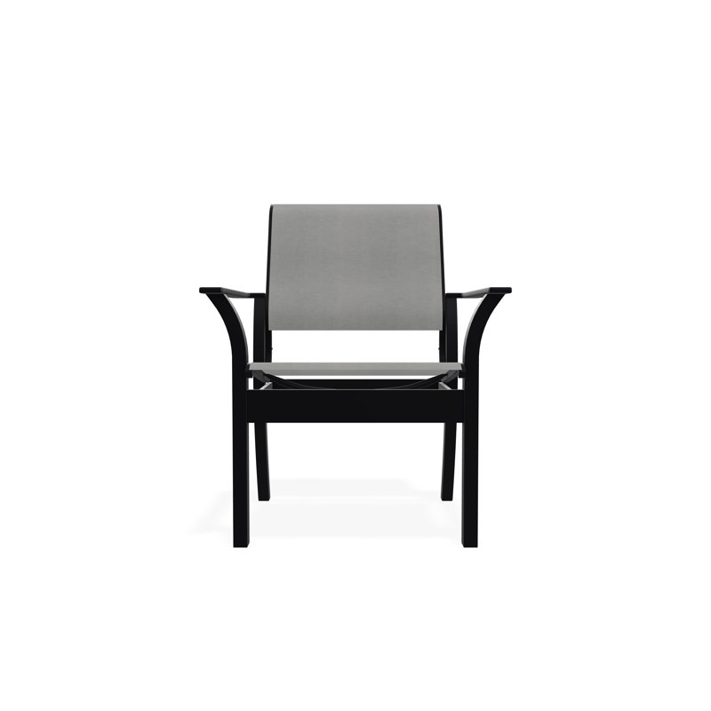 Chaise de café empilable en polymère de qualité marine Leeward Sling, Noir, Alliage Sunbrella®