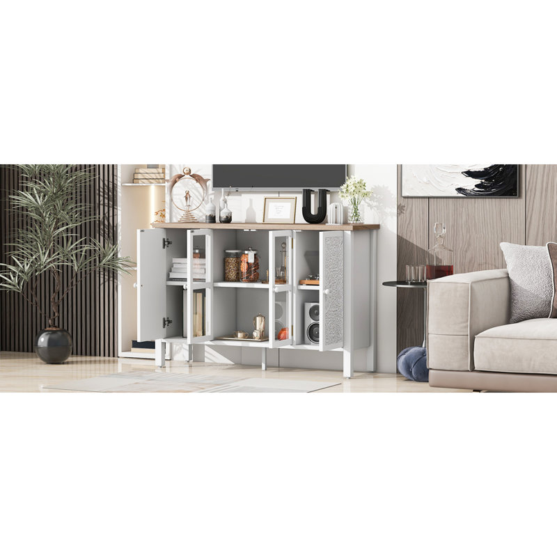 Spacious Retro Tv Stand With Storage, White Mdf Entertainment Center For Living Room
