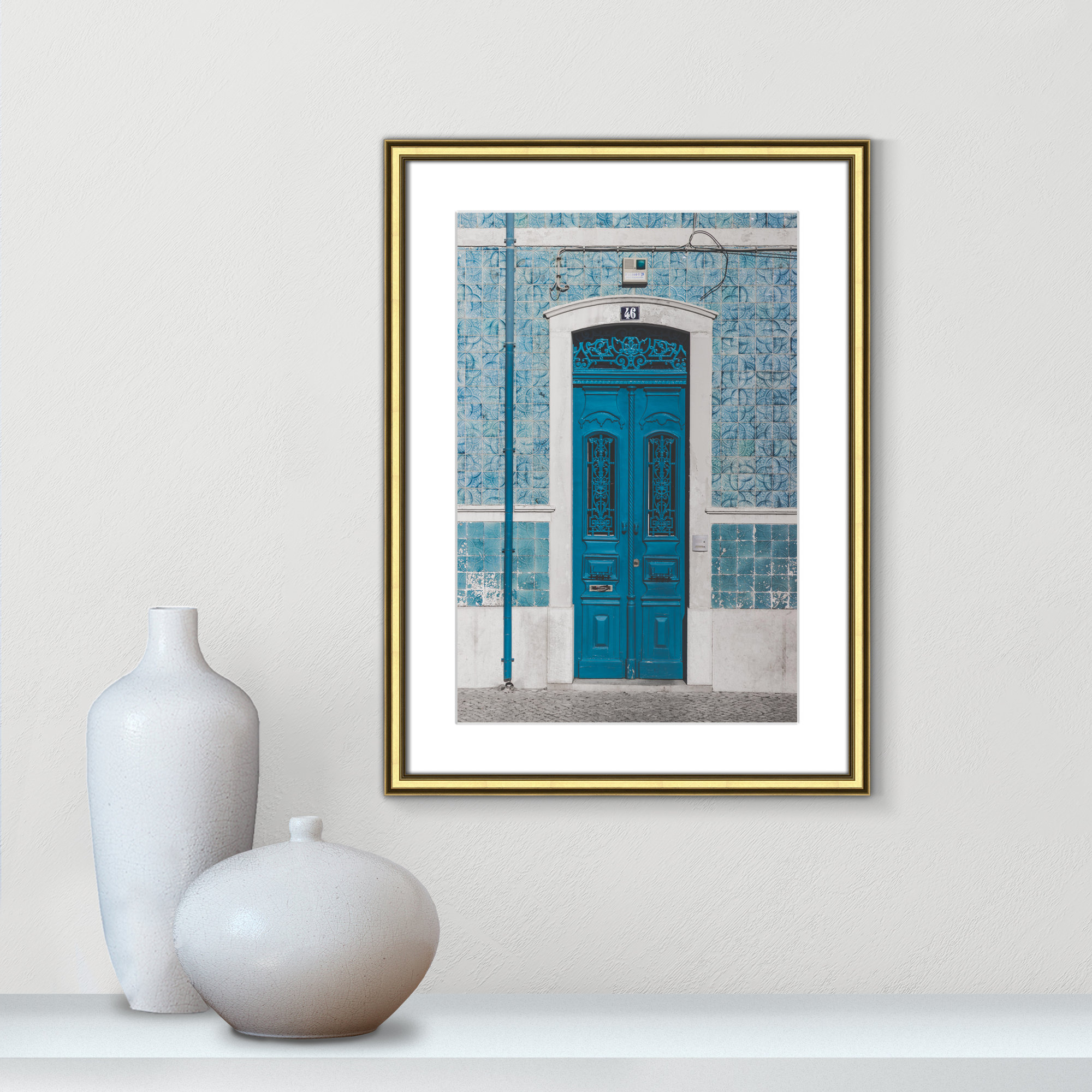 Blue Door Of Caldas De Rainha, Portugual by Catarina Carvalho, Gold, 24.25" H x 18.25" W x 0.88" D