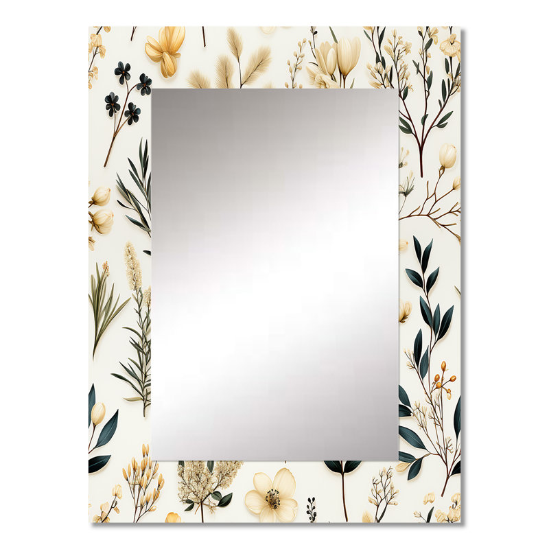 Botanique esquissé - miroir de plantes, botanique, nature, floral, miroir mural décoratif, impression d'art en métal