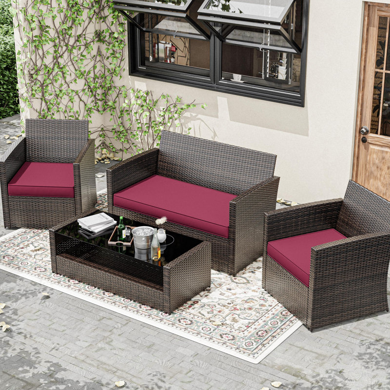 Outdoor Seat Cushions 3" Patio Furniture Cushions Replacement Set For 4 Seats, Cushions Only, Fuchsiared
