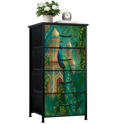 Commode pour la chambre à coucher avec 4 tiroirs de rangement Plumes vibrantes majestueuses Jungle
