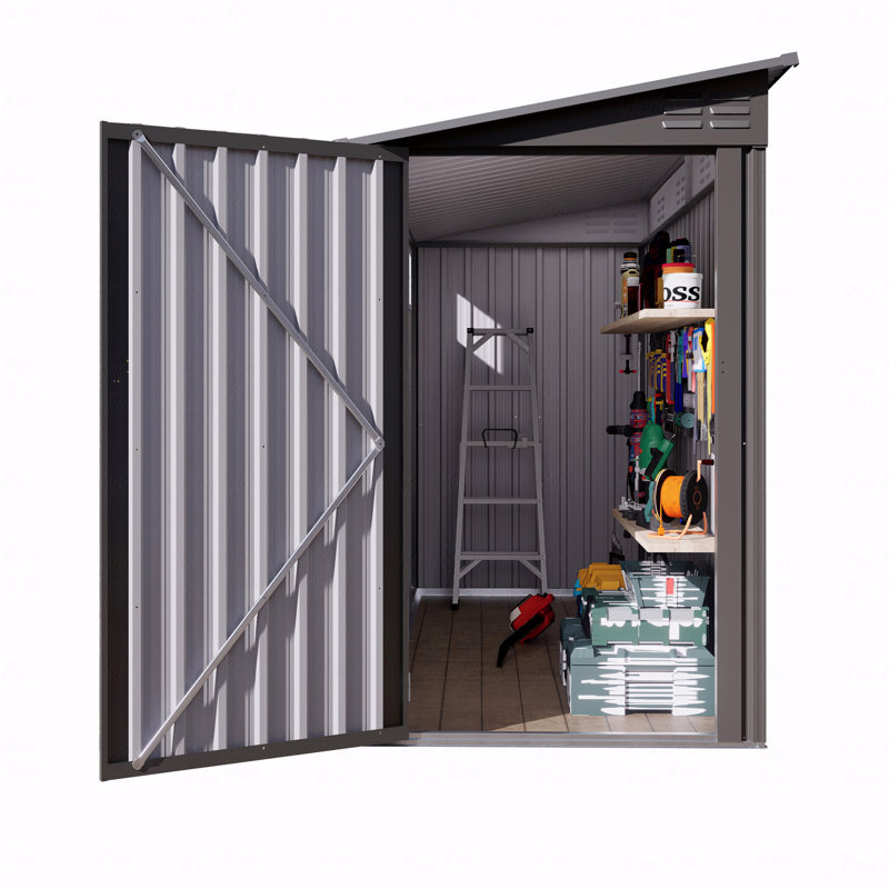 Remise de rangement extérieure 4 x 9 pi, remise à outils en métal avec toit incliné, 2 évents et 1 porte ouverte latérale