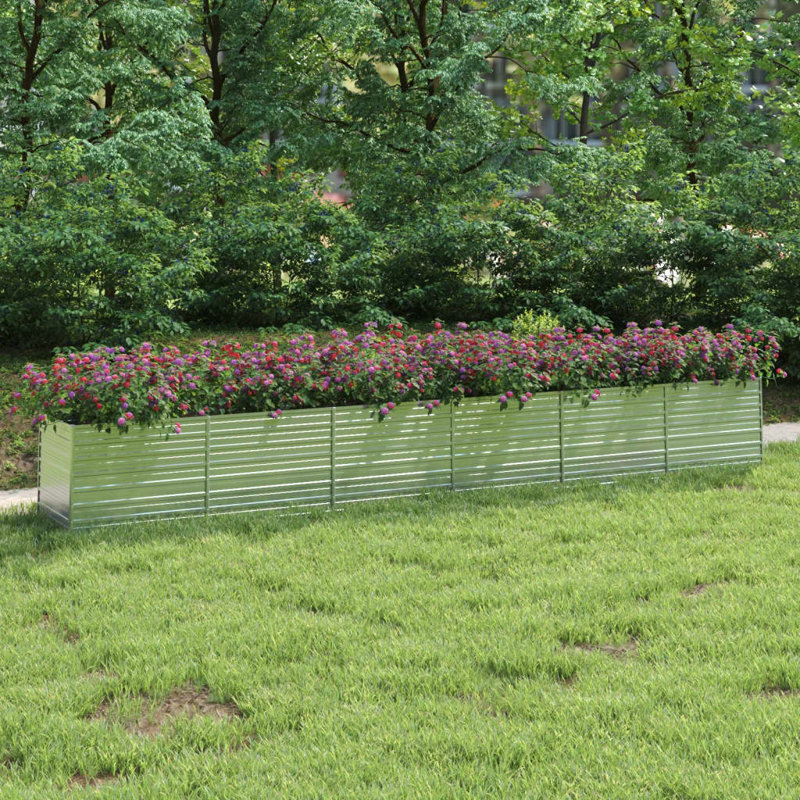 Jardinière surélevée avec jardinière en acier galvanisé argenté, H 30,31 po x l 236,2 po x P 31,5 po