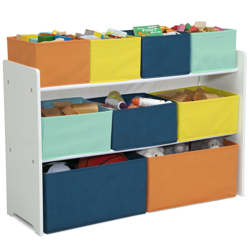Organisateur de jouets avec bacs Wason, Bleu marine / vert / pastel