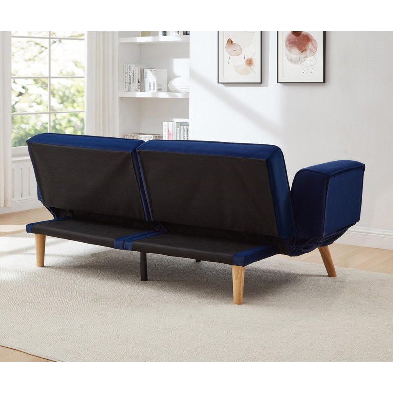 Canapé-lit de futon réglable à dossier divisé avec accoudoirs inclinables à positions multiples, Bleu marine