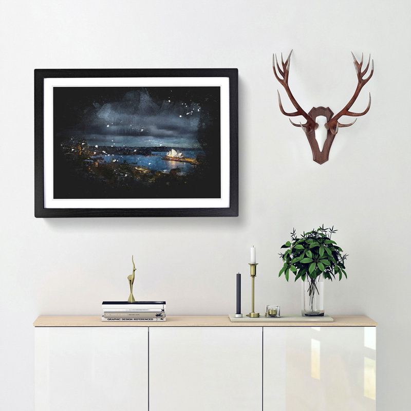 Sydney Skyline at Night - Picture Frame Graphic Art Print, Black Framed, 33cm H x 45cm W x 2cm D