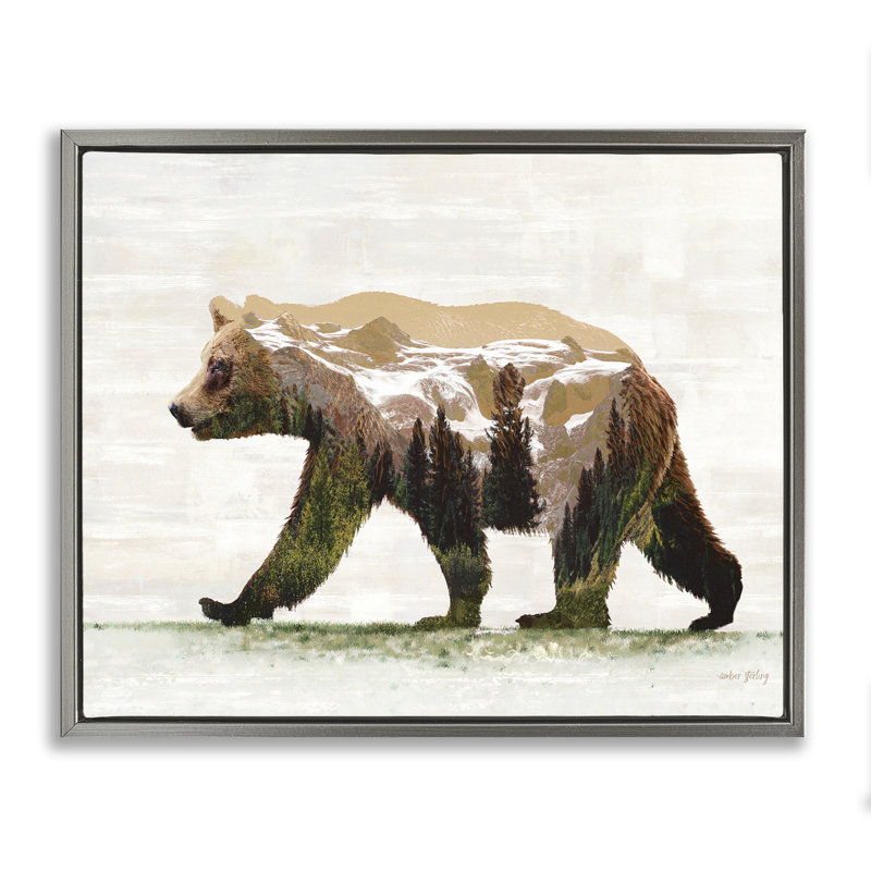 "Woodland", motif d'ours flottant sur toile par Amber Sterling, Cadre flottant gris lustré, H 25 po x l 31 po