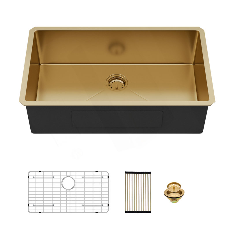 Undermount Gold Kitchen Sink - 32" X 19" X 10" Stainless Steel 16 Gauge Deep Single Bowl Sinks