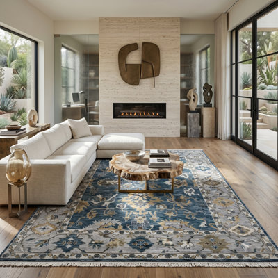 Blu Oriental Hand-Knotted Wool Indoor Area Rug