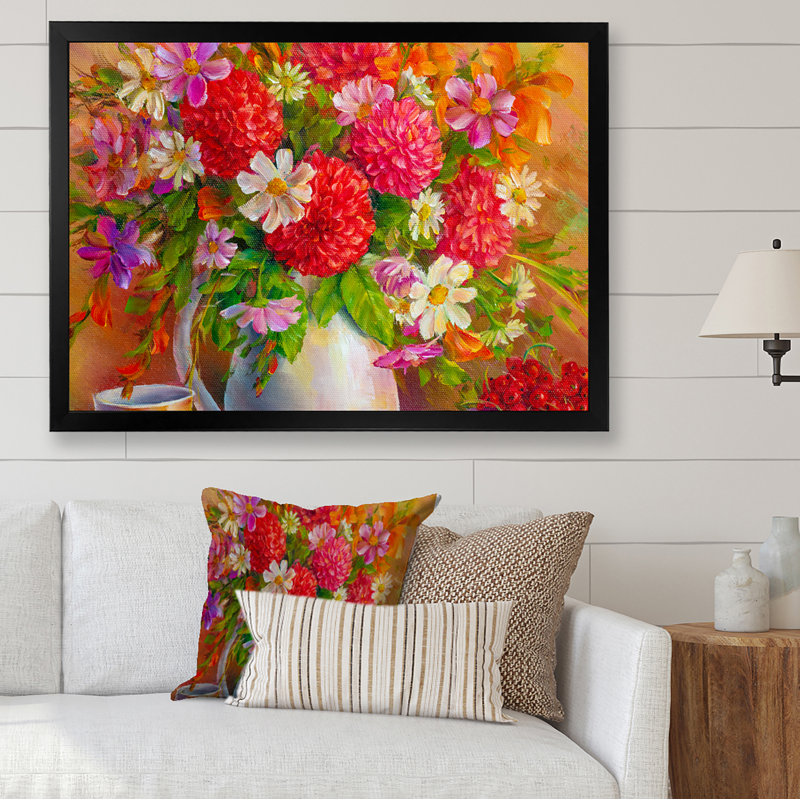 Sunflower Wildflower Farmhouse - œuvre d'art traditionnelle sur toile, Cadre photo noir, H 8 po x l 12 po x P 1 po