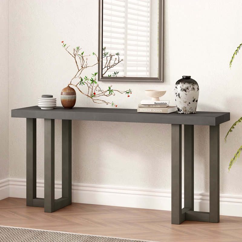 Console à conception géométrique avec pieds en pin massif, Gris clair, Gris clair