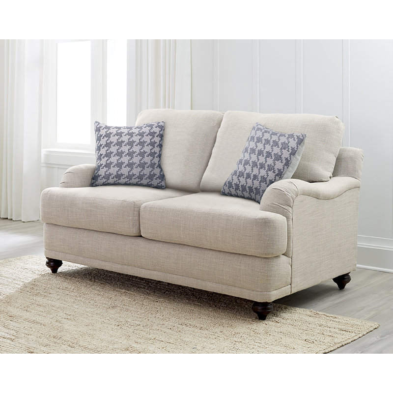 Ahron Upholstered English Arm Loveseat Light Grey and Blue, Beige Fabric