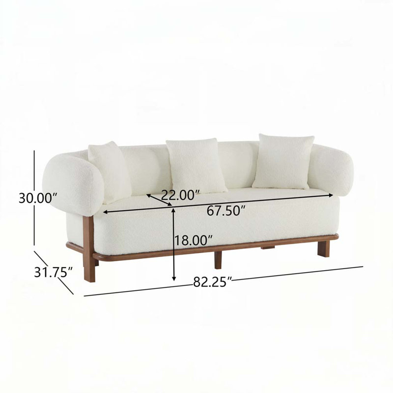 82.25"Wide Round Arm Curved Sofa with Rubberwood Legs, Beige