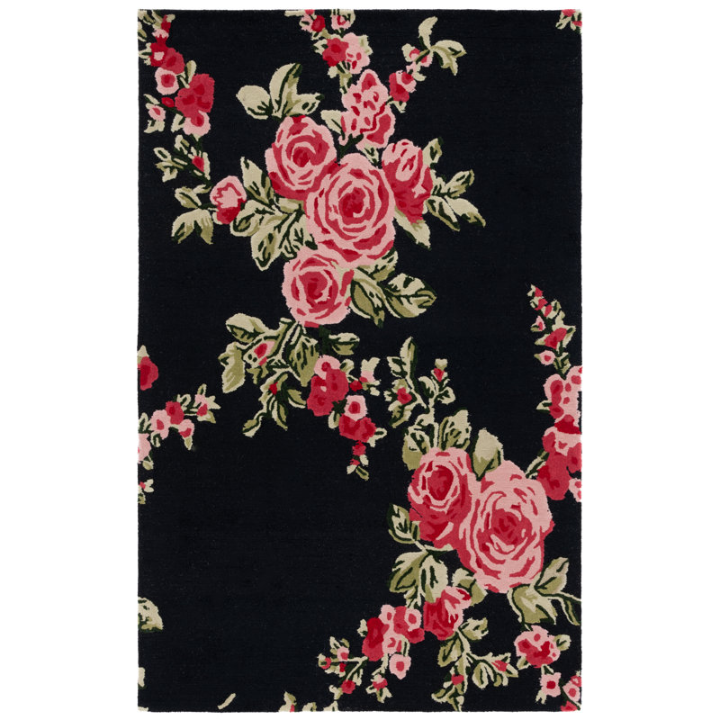 Jardin Hand Tufted Wool/Cotton Floral Rug in Pink/Black, Rectangle 8' x 10'