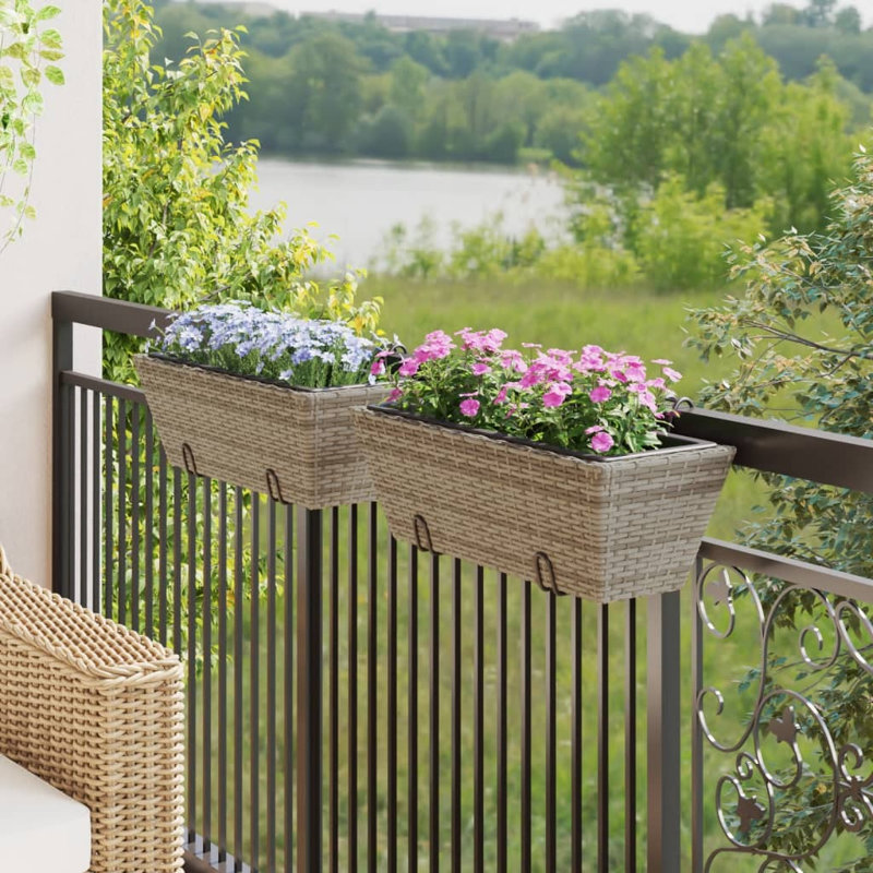 Cutchogue Metal Railing Planter, Grey/Brown/Blue, 18cm H x 54cm W x 22cm D