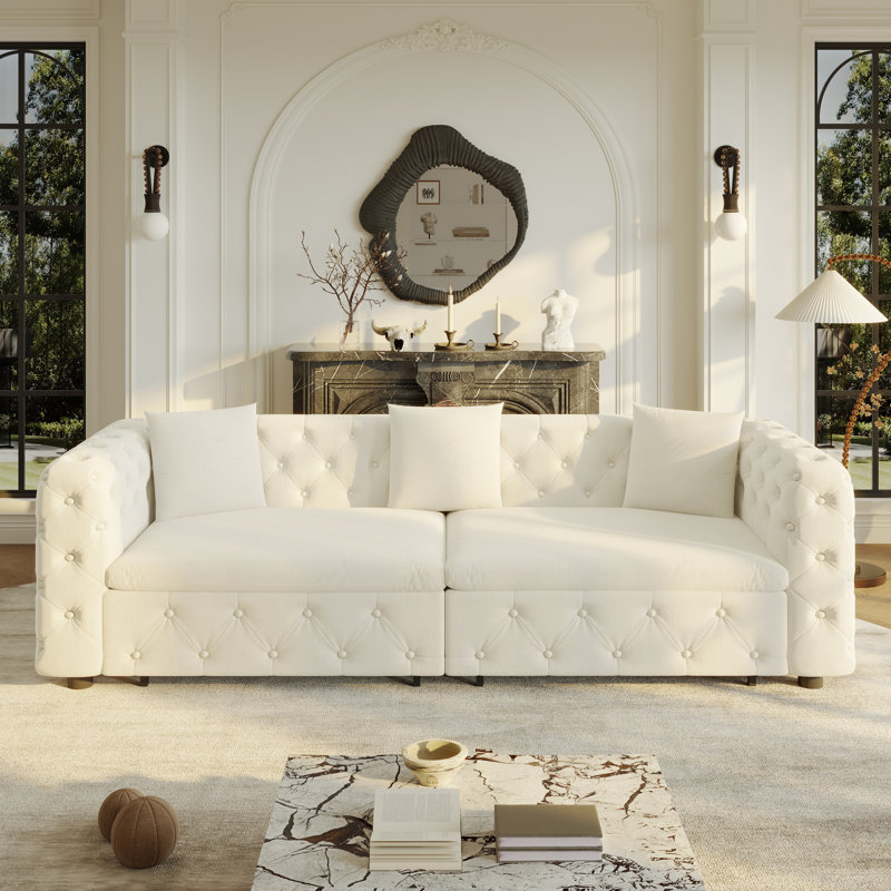Très grand canapé-lit multifonctionnel de 89 po, Beige / Blanc