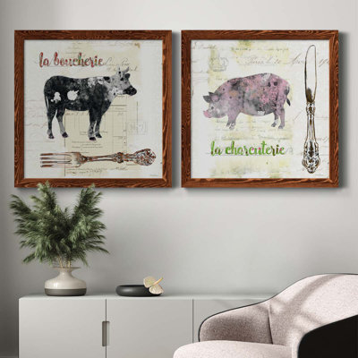 Vache dorée - ensemble de 2 peintures sur toile encadrées