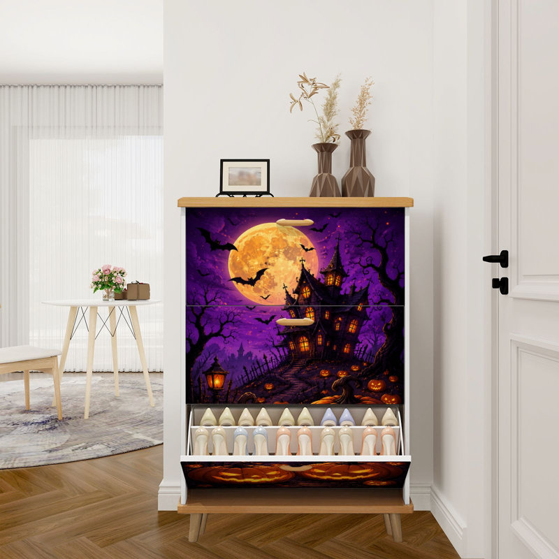 Rangement à chaussures avec 3 tiroirs pour Halloween Haunted House Glowing O Lanterns Under Full Moon