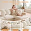 Canapé modulaire en U en forme de U à 5 places avec 2 repose-pieds et 6 coussins ronds, beige-133450613