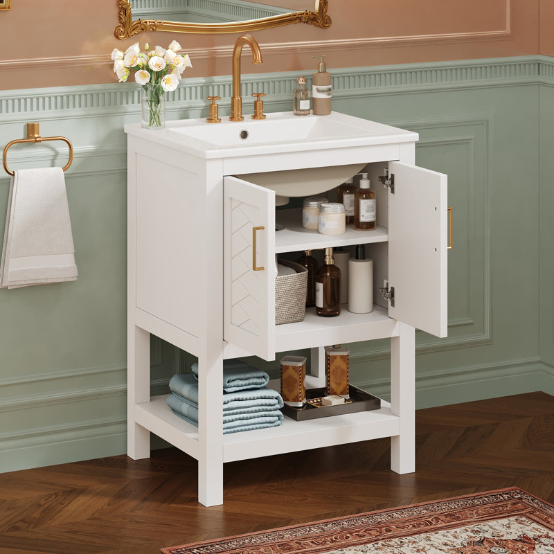 Meuble-lavabo moderne avec design élégant en sergé et charnières à fermeture en douceur