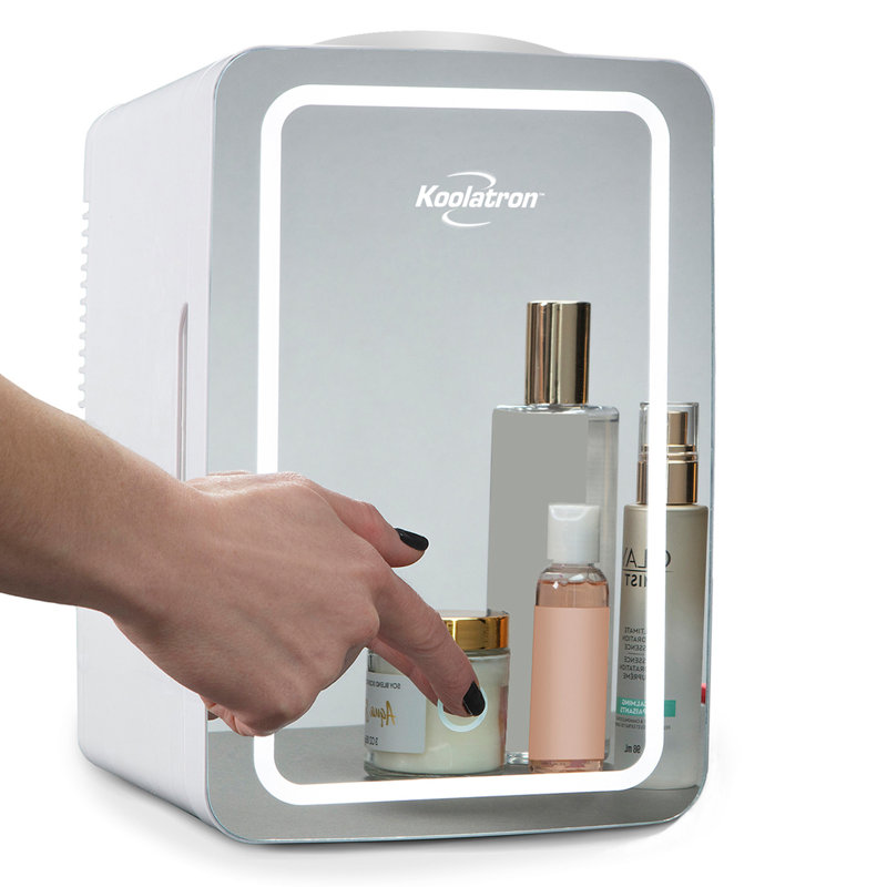 Compact White Smart Portable Cosmetic Fridge with LED Mirror