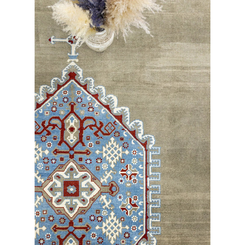 Tapis beige en laine unique 13 pi 4 po x 14 pi 9 po Oushak