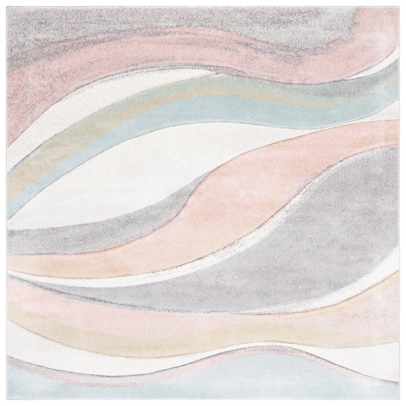 Tapis gris / rose / crème Dugway, Carré 5 pi 3 po