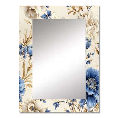 Murrayville Cobalt Cameo Delight Victorian Pattern - Floral Decorative Mirror, Floral Wall Mirror, Printed Metal Art