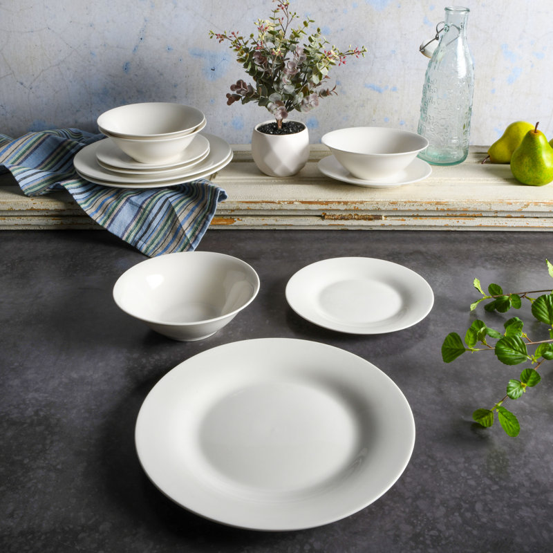 Everyday Round 12-Piece Dinnerware Set, White Porcelain