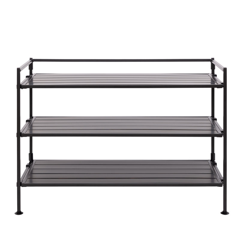Espresso 3-Tier Stackable Metal and Wood Shoe Rack