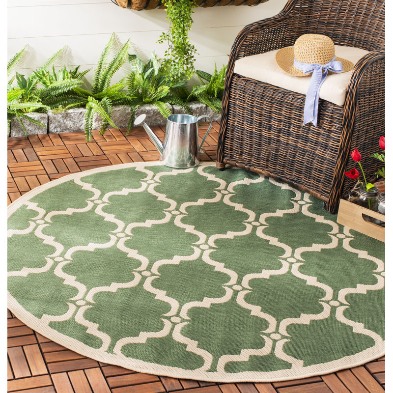 Kelley Hooked Indoor/Outdoor Rug, Round 160cm, Green / Neutral